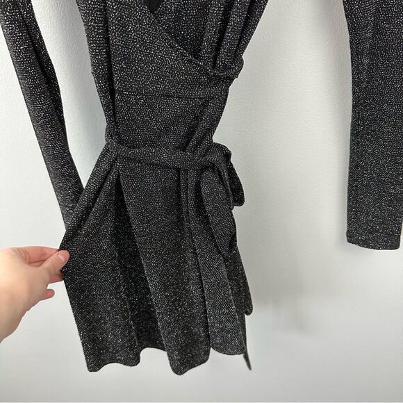Urban Outfitters Black Sequin Plunging V-Neck Wrap Mini Dress NWT Size Small - Picture 7 of 15